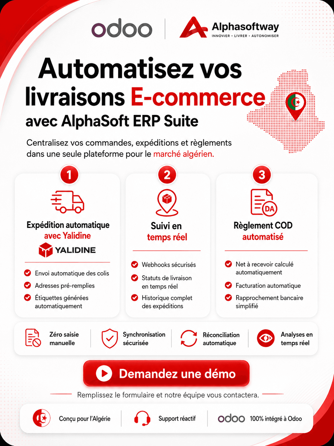 Livraison Yalidine automatisée et suivi colis en temps réel dans AlphaSoft ERP Suite
