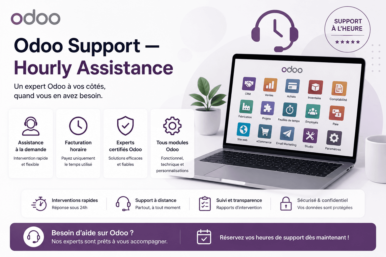 Support Odoo — Assistance à l’heure
